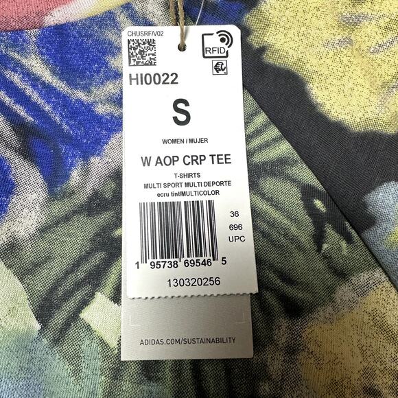 Adidas Multicolor Floral Print Crop Tee NEW - Picture 2 of 7